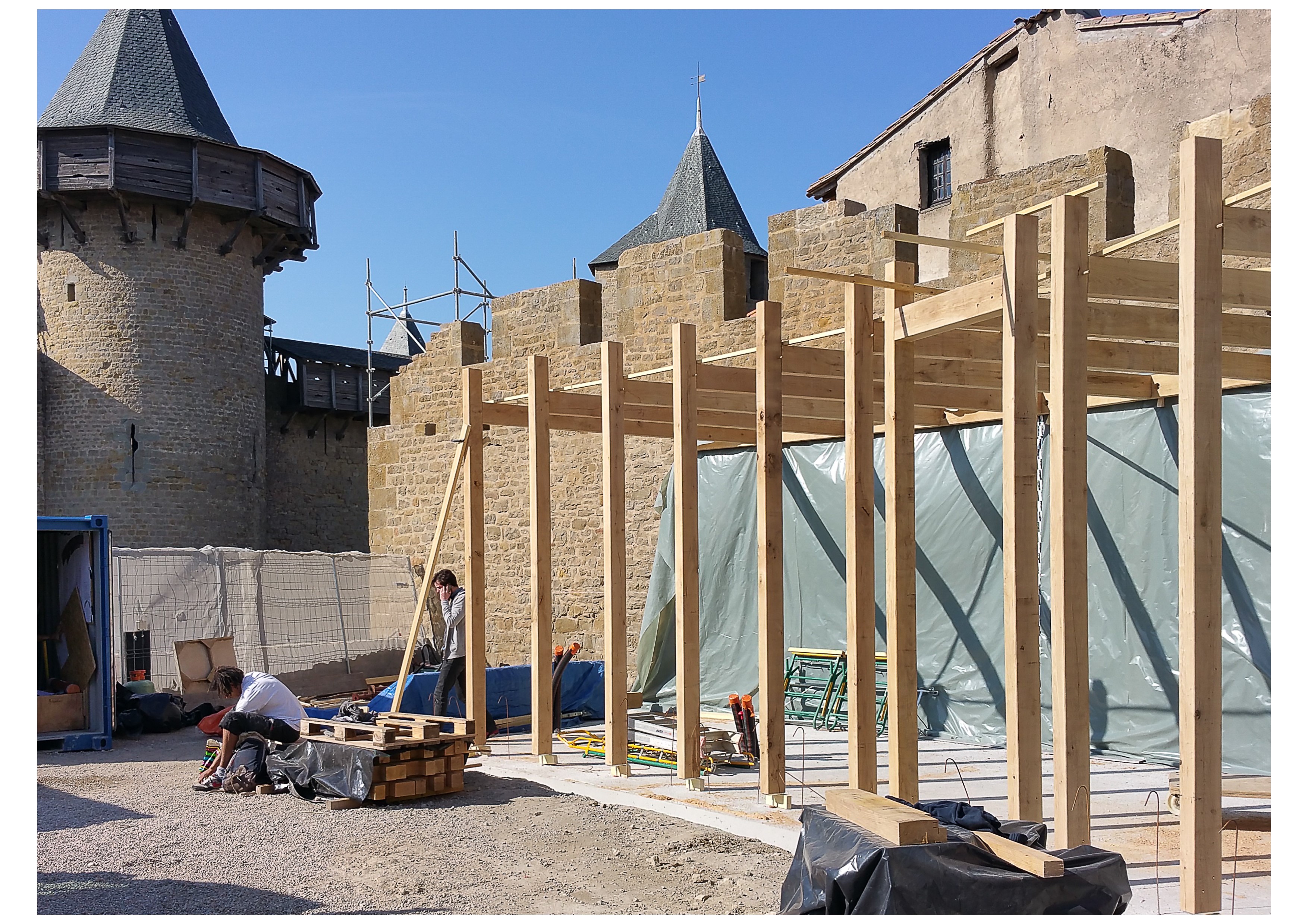 CARCASSONNE BARBACANE VUE CHANTIER 5